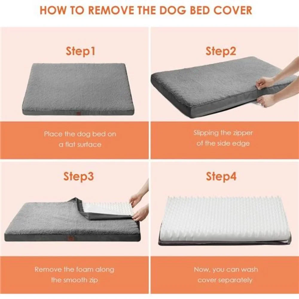 Orthopedic Dog Beds for Large Dogs with Removable Washable Cover, Grey, 35x23